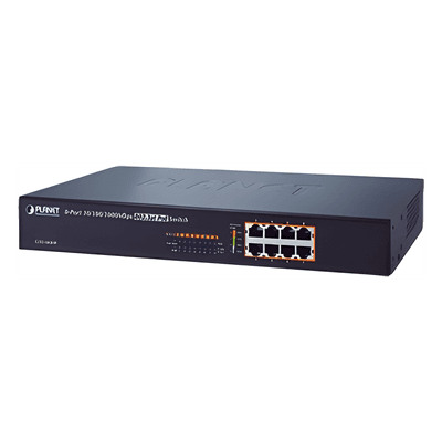 Switch no administrable de 8 Puertos 10/100/1000 Mbps con High PoE 802.3at, 240W potencia total GSD-808HP2 PLANET