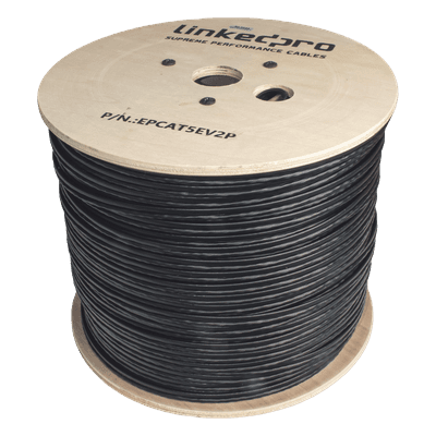 Bobina de Cable Siamés Cat5e CCA + 2 Cables Gruesos (16 AWG) / 305 m (1000 ft) / Exterior / Industrial para Climas Extremos EP-CAT-5E-V2P LINKEDPRO BY EPCOM