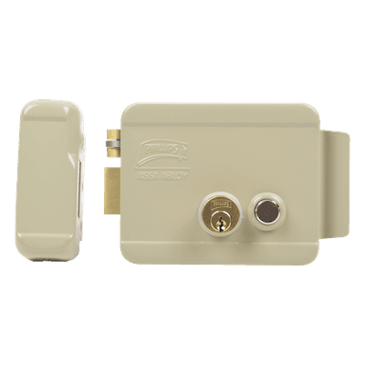 Cerradura Eléctrica / Doble Cerrojo / 12 VCC/VCA / Consumo 2 A/4 A / Botón Integrado / Izquierda / Exterior 321-DCBI-ABG ASSA ABLOY