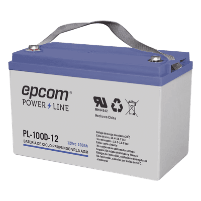 Acumulador EPCOM 12V, 100Ah Tecnología VRLA AGM Ciclo Profundo para Aplicaciones Fotovoltaicas terminales tipo M6 ( HEX ) PL-100-D12 EPCOM POWERLINE