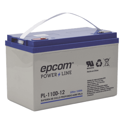 Batería 12 Vcc / 110 Ah / Ciclo Profundo / AGM-VRLA / Uso en Aplicación Fotovoltaica /Terminales Tipo Tornillo HEX M6 PL-110-D12 EPCOM POWERLINE