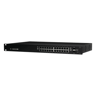 Switch EdgeMAX Administrable de 24 Puertos Gigabit con PoE+/PoE Pasivo 24V + 2 Puertos SFP, 500 W ES-24-500W UBIQUITI