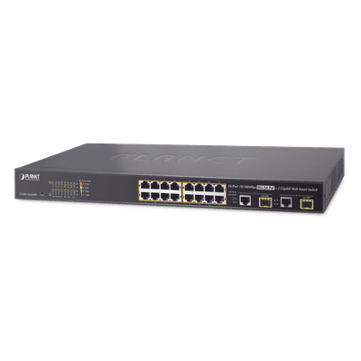 Switch Administrable L2 de 16 Puertos PoE+ y 2 Puertos Compartidos Gigabit TP/SFP FGSW-1816HPS PLANET