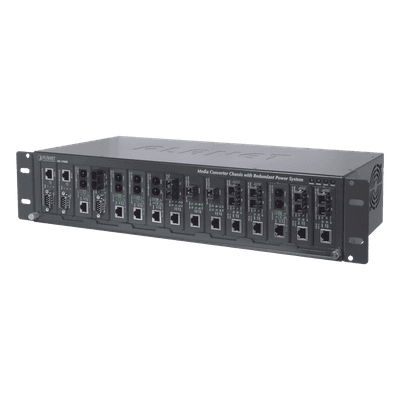Chasis para convertidores de medios / 15 ranuras / 100-240VAC / 80W / -20 a 70°C / 438x200x103 mm (14.37x6.56x3.38 ft) MC-1500R PLANET
