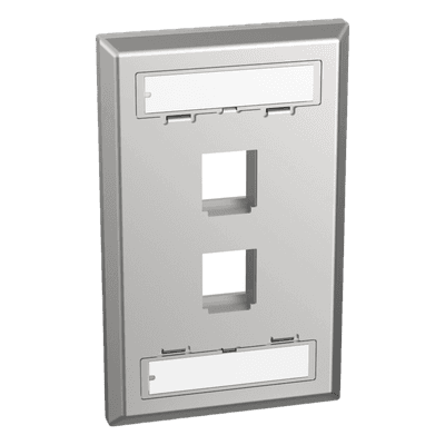 Placa de Pared Vertical / 2 Puertos Keystone / Acero Inoxidable / Estilo Plano / Con Etiquetas