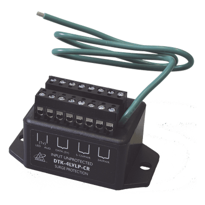 Protector de lazo / 4 pares / Wiegand / 12-24 Vcc / 5 Vcc datos / -40°C a 70°C / 1.35 x 2.99 x 1.35 pulgadas DTK4LVLPCR DITEK