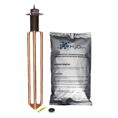 Electrodo de Puesta a Tierra / 45 Amp / Filtro LCR / Resistencia < 2 Ohm / Cobre Electrolítico / Compuesto H2Ohm / 20 Años Sin Mantenimiento TG-45AB TOTAL GROUND