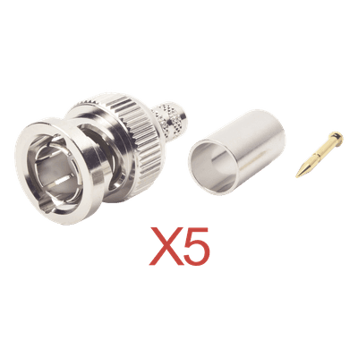 Kit de Conectores BNC Macho / Anillo Plegable / RG-59 / 75 Ohm / AWG 23 / 25 mm / 5 Piezas KIT-RFB-1707-D5 RF INDUSTRIES,LTD