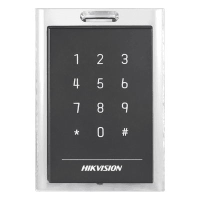 Lector de Acceso MIFARE y Contraseñas / IP64 / Wiegand W26/W34 y RS-485 / 13.56 MHz / Teclado Integrado / -20°C a +65°C (-4°F a 149°F) DS-K1101MK HIKVISION