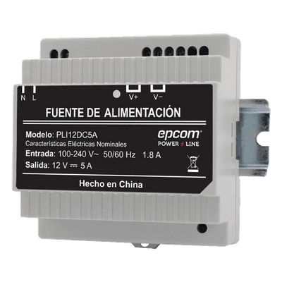 Fuente Industrial / Entrada 100-240 VCA / Salida 11.2-14.2 VCC / 5 A / Eficiencia >83% / -20°C a 45°C / 97x87x54.5 mm PLI-12-DC-5A EPCOM POWERLINE
