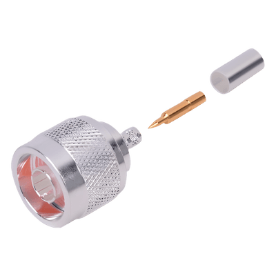Conector Coaxial N Macho / Anillo Plegable / Cable RG-142/U / Cuerpo Bronce Plateado / Contacto Oro / Aislante Teflón RFN-1005-3C1 RF INDUSTRIES,LTD