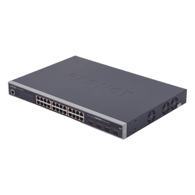 Switch Administrable L2+ de 24 puertos 10/100/1000T PoE+ con 4 puertos combo TP/SFP Gigabit WGSW-24040HP4 PLANET