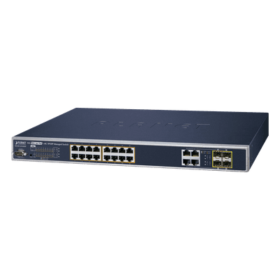 Switch Administrable 16 puertos 10/100/1000 802.3at PoE 230W y 4 puertos GigabitTP/SFP Combo WGSW-20160HP PLANET