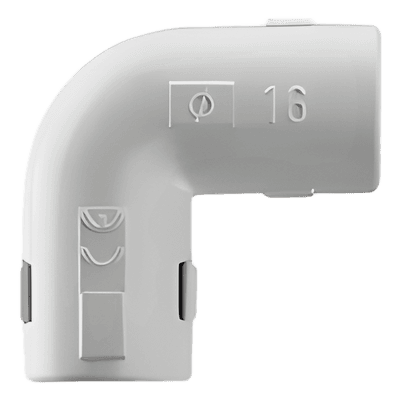 Unión en L para Tubería Rígida / PVC 25 mm / Auto-extinguible / Libre de Halógenos / Resistente a Impactos DX-40-325 GEWISS