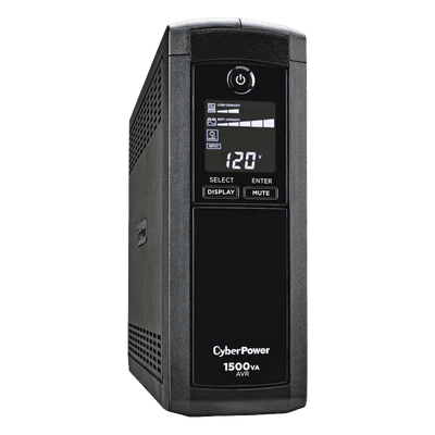 UPS de 1500 VA/900 W, Topología Línea Interactiva, Entrada 120 Vca NEMA 5-15P, Tipo Mini Torre, Con 12 Tomas NEMA 5-15R CP1500AVRLCD CYBERPOWER