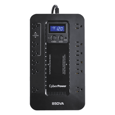 UPS de 850 VA/510 W, Topología Standby con Modo Ahorrador ECO, Entrada 120 Vca NEMA 5-15P, Con 12 Tomas NEMA 5-15R EC850LCD CYBERPOWER