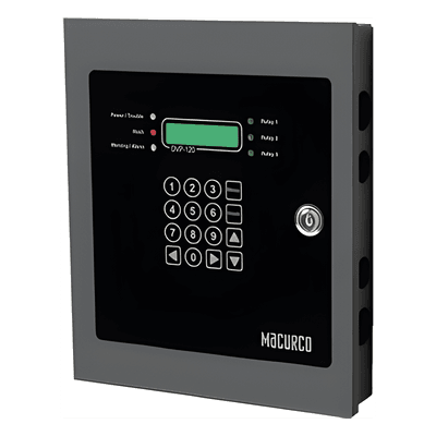 Panel Direccionable de Detección y Ventilación de Gases / 87 Detectores / 3 Zonas / LCD Externa / 3 Relevadores 10A / CO 0-200 ppm DVP120M MACURCO - AERIONICS