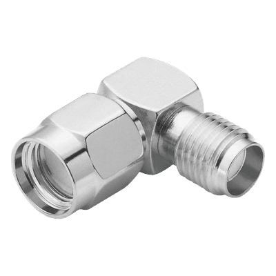 Adaptador en Ángulo Recto de Conector SMA Macho Inverso a SMA Hembra, Níquel/ Oro/ Teflón. RP-3402 RF INDUSTRIES,LTD