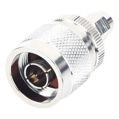 Adaptador RF en Línea / SMA Macho Inverso a N Macho / Cuerpo Bronce Niquelado / Contacto Oro / Aislante Teflón RP-3453 RF INDUSTRIES,LTD