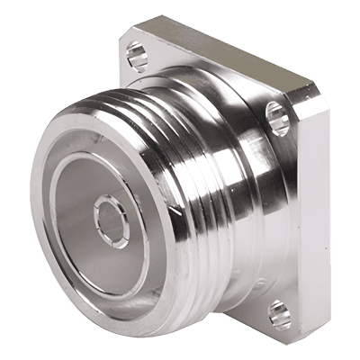 Conector DIN 7-16 Hembra / Flange 4 Hoyos Panel / Copa Soldable / Cuerpo Bronce-Plata / Dieléctrico Teflón RFD-1640-2 RF INDUSTRIES,LTD