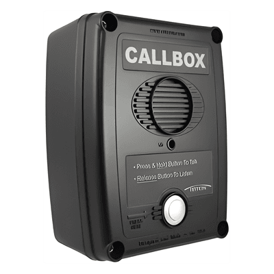 Callbox Inalámbrico UHF / 450-470 MHz / Gabinete de Policarbonato Resistente / PTT Antivandálico / Grabación de Mensajes / Uso en Exteriores RQX-417-B RITRON