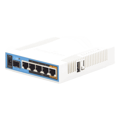 Router WiFi / 5 Puertos Gigabit / Puerto SFP / USB / Doble Banda 802.11ac 3x3 / PoE Pasivo / 1750 Mbps RB962UIGS-5HACT2HNT MIKROTIK