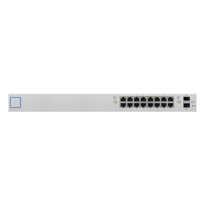 Switch UniFi administrable de 18 puertos (16 Gibabit PoE+ 802.3at/af y pasivo 24V + 2 SFP) 150 Watts US-16-150W UBIQUITI