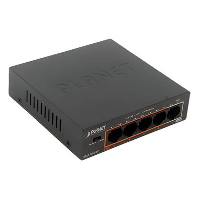 Switch PoE+ 802.3af/at Distancia 250 m, 4 Puertos, 1 Puerto 10/100 de Uplink FSD-504HP PLANET