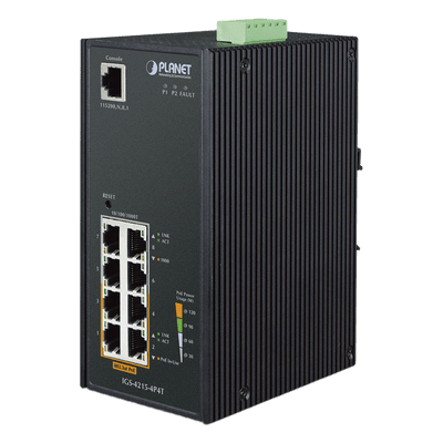 Switch Industrial Administrable / 4 Puertos PoE Gigabit / 4 Puertos SFP / 48-65VDC / Automatización y Seguridad IGS-4215-4P4T PLANET