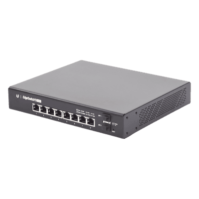 Switch EdgeMAX Administrable de 8 Puertos Gigabit con PoE+/PoE Pasivo 24V + 2 Puertos SFP, 150 W ES-8-150W UBIQUITI