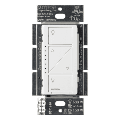 Atenuador de Pared Inteligente / 120 V / LED 250 W / Incandescente-Halógeno 1000 W / MLV 1000 VA / RF 9 m (29.5 ft) a 18 m (59.1 ft) / Neutro Opcional / Pico y Smart Bridge