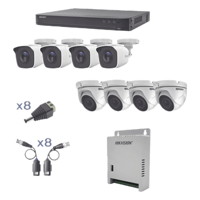 Kit TurboHD / DVR 8 Canales / 8 Cámaras 1080p / Bala y Eyeball / IR 20 m (65.6 ft) / Fuente Regulada 12V-15V / Transceptores UTP KEVTX8T4BW/4EW EPCOM PROFESSIONAL