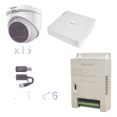 Kit TurboHD 1080p Lite / DVR 16 Canales / 16 Cámaras Eyeball Exterior / Fuente 20A / Transceptores UTP KESTXLT16EW EPCOM PROFESSIONAL
