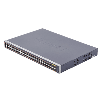 Switch Administrable PoE / 48 Puertos Gigabit RJ45 / 4 Puertos SFP / 440W PoE / 104 Gbps / 1.44 ft (0.44 m) Profundidad
