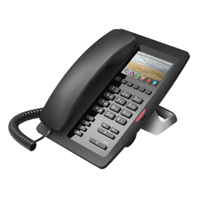 Teléfono IP Hotelero / Pantalla LCD Color 3.5" / 2 Líneas SIP / 6 Teclas Hotline / Puerto USB Carga / PoE 802.3af / Personalización Logo Hotel H5 FANVIL