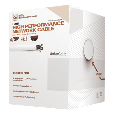 Bobina de Cable Cat6+ / 152m (500ft) / Calibre 23 AWG / 250 MHz / UL / Blanco / Sin Blindaje / CM Interior PRO-CAT-6-PLUS-W/500 LINKEDPRO BY EPCOM