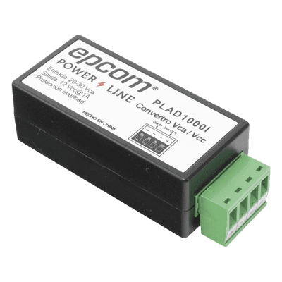 (2 en 1) Convertidor de Energía 24 Vca a 12 Vcc (CA a CD) y Filtro Contra Ruido para Cámaras / Voltaje de Entrada 20~30 Vca / Salida 12Vcc @ 1 A / ENVIO DE ENERGIA A LARGAS DISTANCIAS / Terminales Tipo Tornillo. PLAD1000I EPCOM POWERLINE