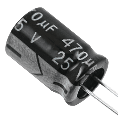 Capacitor Electrolítico Radial / 470 µF / 25 Vcc / 105 °C / 8 x 15 mm CE470/25V SYSCOM