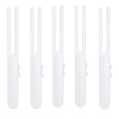 Paquete de 5 Access Point UniFi doble banda para exterior, antenas desmontables 360° , 802.11ac MIMO 2X2, hasta 100 usuarios por equipo. 802.3af, Sin PoE´s UAP-AC-M-5 UBIQUITI