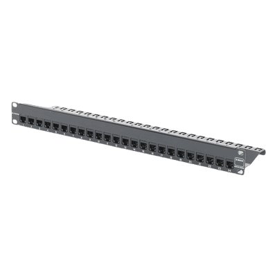 Patch Panel / Blindado / 24 Puertos / Modular Vacío / Plano / 1UR / Cat 6A / Acero 18 Gauge
