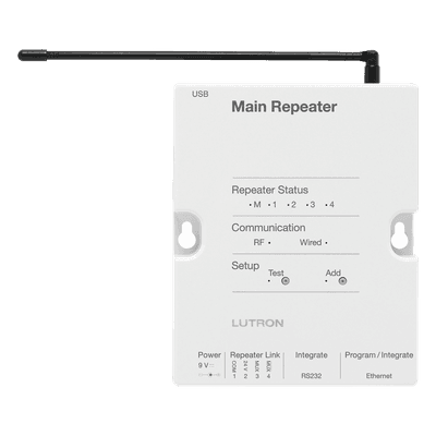 Repetidor principal RadioRA 2 / 434 MHz / alcance RF 9 m (cubre 232 m²) / Ethernet, RS232 y RS485 / reloj astronómico / hasta 100 dispositivos RRMAINREP LUTRON ELECTRONICS