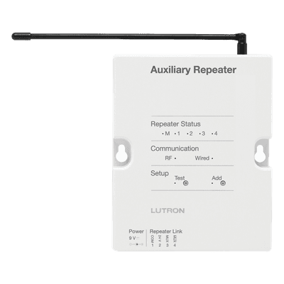 Repetidor RF / Alcance 305 m (1000 ft) / Enlace RS485 o Inalámbrico / Hasta 4 Unidades por Sistema / Memoria ante Fallas RRAUXREP LUTRON ELECTRONICS
