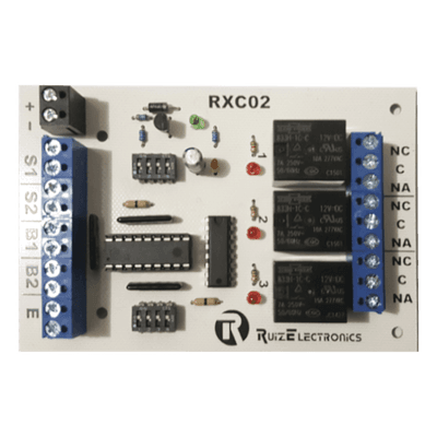 Controlador de Esclusa / 2 Puertas / 3 Relevadores / Temporizadores 0-30 s / 12 VCC / Entrada de Emergencia RXC02 Ruiz Electronics