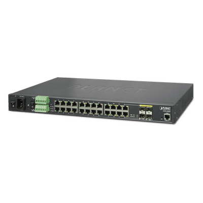 Switch Industrial Administrable / 24 Puertos Gigabit RJ45 / 4 Puertos SFP Compartidos / 48 Gbps / 157.48 ft IGSW-24040T PLANET