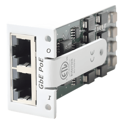 Módulo Protector PoE / Ethernet 10/100/1000 Mbps / 11 VCC / Pines 1,2 y 3,6 / 3 pF / Para Chassis TCPXH Rack 19" CPX-GBE/POE TRANSTECTOR