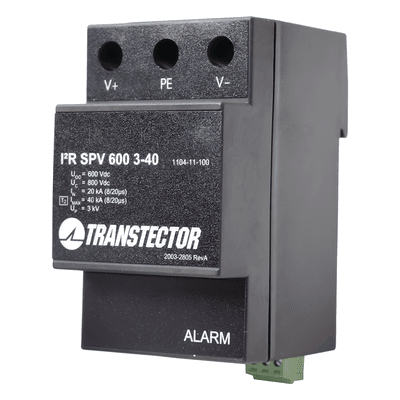 Supresor de Sobretensiones / 600 VDC / 20 kA In / 40 kA Imax Tipo 2 / DIN Rail I2R-SPV600-3-40 TRANSTECTOR