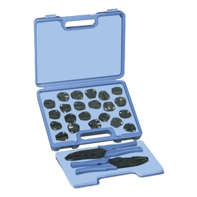 Kit de Muelas Intercambiables / 17 Piezas / 2 Pinzas RFA-4005-20 / RG-174/U a LMR-400 / AWG 8-22 / Estuche con Espuma RFA-4006-500 RF INDUSTRIES,LTD