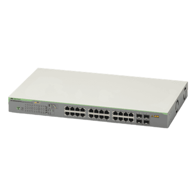 Switch PoE+ Gigabit WebSmart de 24 puertos 10/100/1000 Mbps + 4 puertos SFP Gigabit, 185 W AT-GS950-28PS-10 ALLIED TELESIS