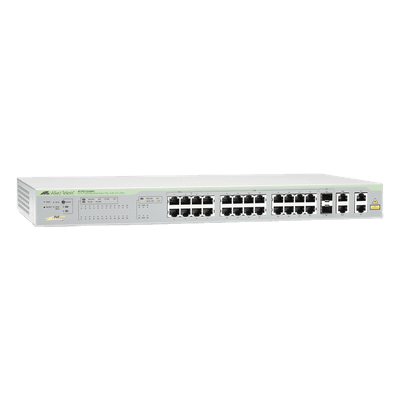 WebSmart Switch, 24 puertos PoE+ 10/100 Mbps + 2 puertos 10/100/1000 Mbps + 2 SFP Gigabit Combo, 193 W AT-FS750-28PS-10 ALLIED TELESIS