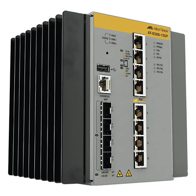 Switch Industrial Hi-PoE Continuo Administrable Capa 3 de 8 x 10/100/1000 Mbps + 4 Puertos SFP, 240 W. AT-IE300-12GP-80 ALLIED TELESIS